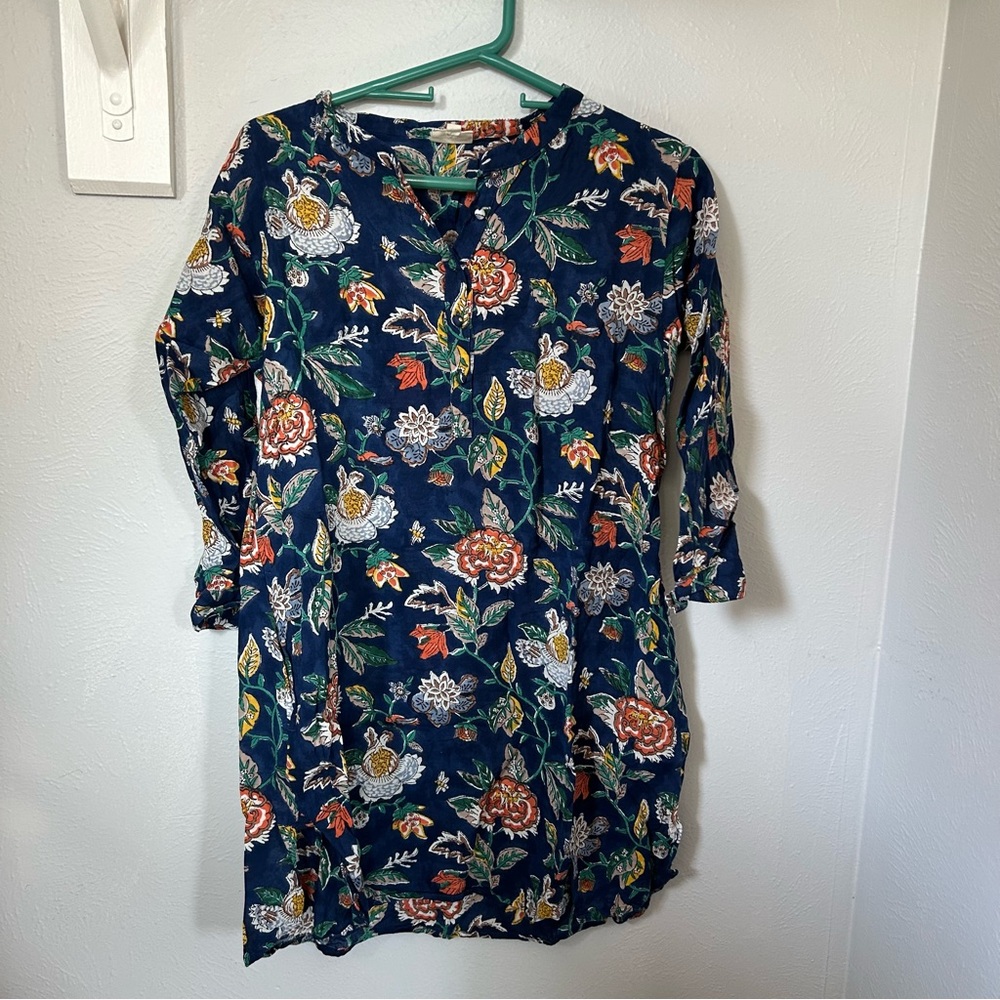 Anokhi cotton floral block print tunic blouse top artsy art to wear size medium